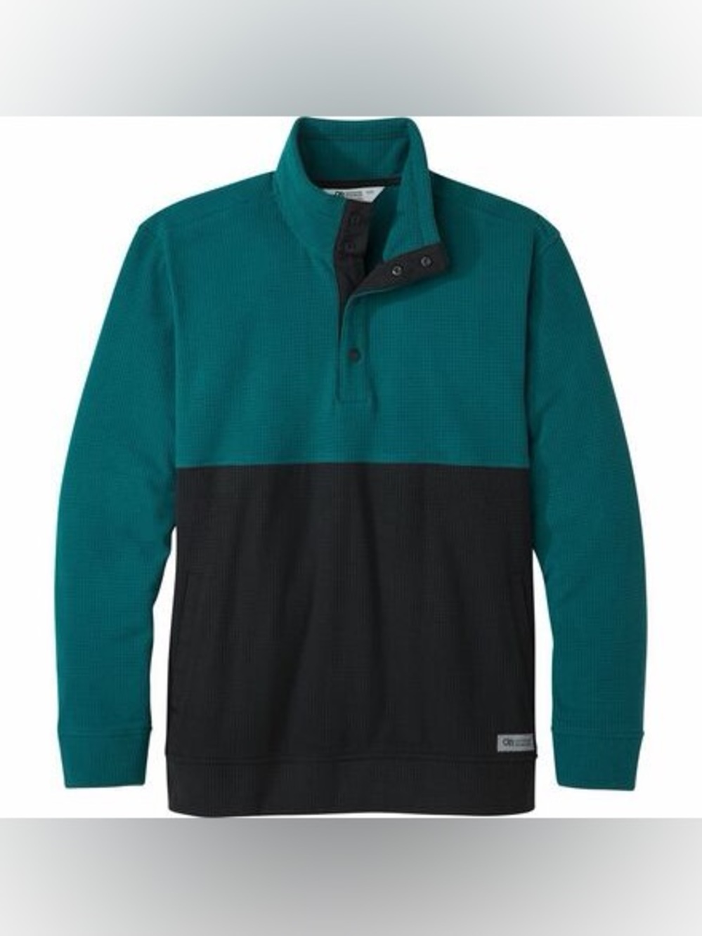 Outdoor Research Men's Teal and Black Half-Button Snap Pullover Sweater | size S